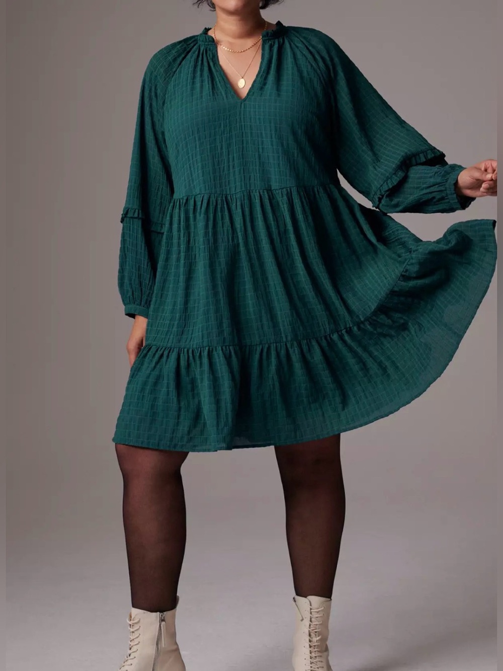 Mare Mare X Anthropologie Green Anne Tiered Tunic Dress - S - oversized fit